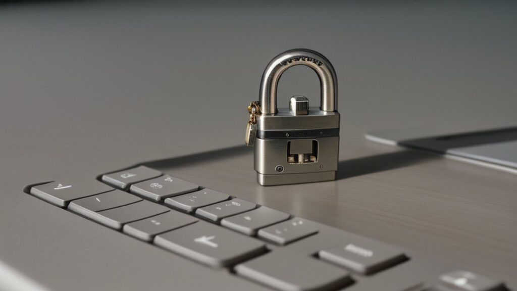 A padlock on a computer keyboard