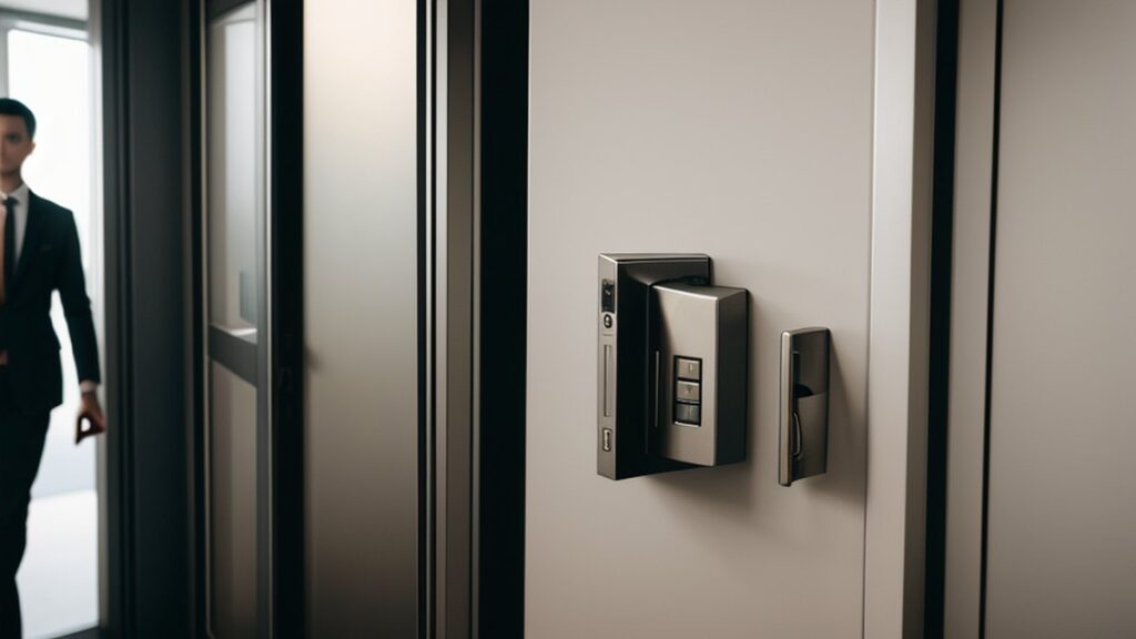 An access card reader by an office door
