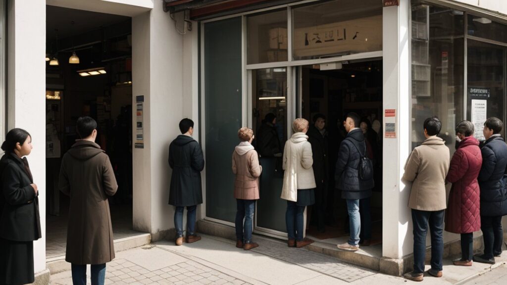 People queuing at a shop entrance